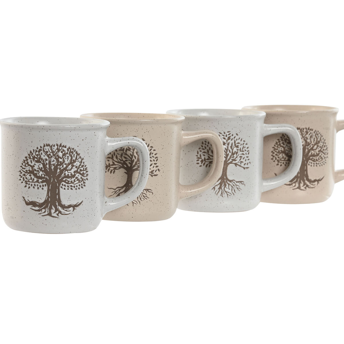 Mok Home ESPRIT Wit Beige Traditioneel Levensboom 330 ml (4 Stuks)