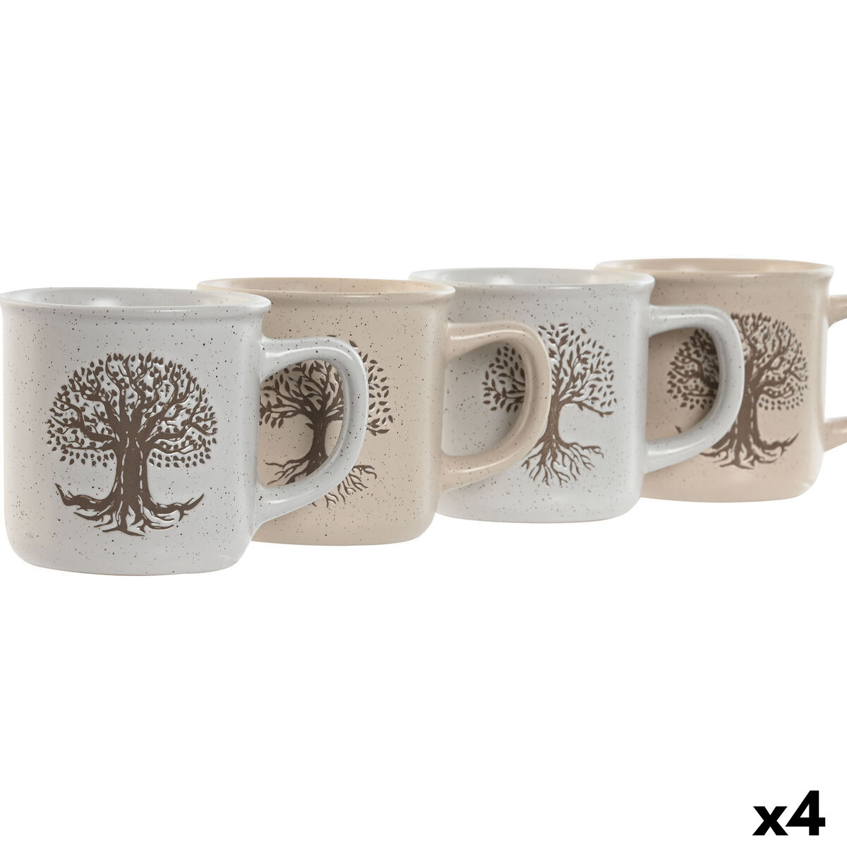 Mok Home ESPRIT Wit Beige Traditioneel Levensboom 330 ml (4 Stuks)