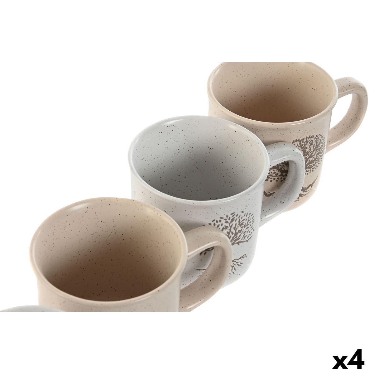 Mok Home ESPRIT Wit Beige Traditioneel Levensboom 330 ml (4 Stuks)