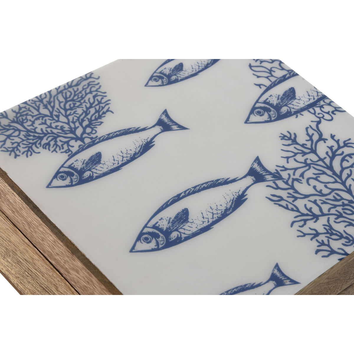 Image secondaire de Boîte à bijoux Home ESPRIT Bleu Blanc Naturel Bois de manguier 18 x 17 x 8,5 cm (2 Unités)