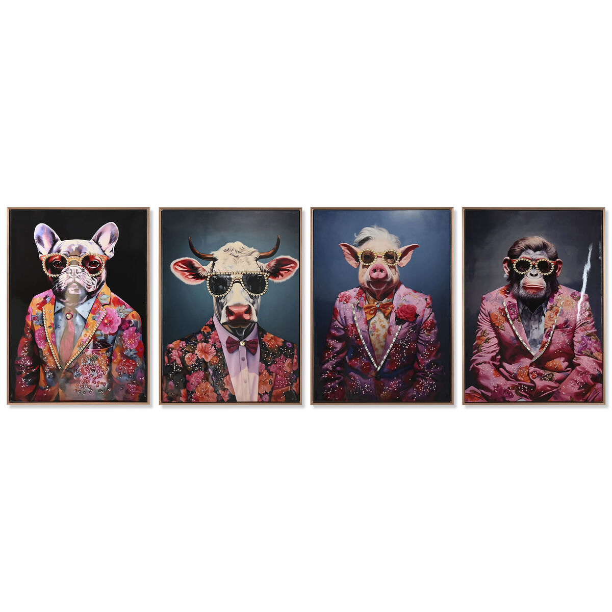 Canvas Home ESPRIT Blauw Rood Dier Coating 52,5 x 2,8 x 72,5 cm 52,5 x 3 x 73 cm (4 Stuks)