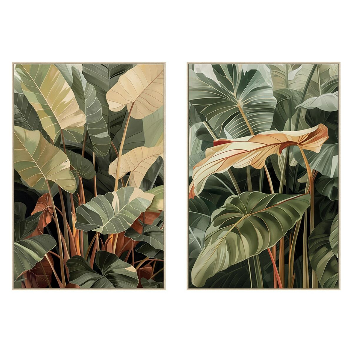 Cadre Home ESPRIT Jaune Vert Terre cuite Palmiers Tropical (2 Unités)