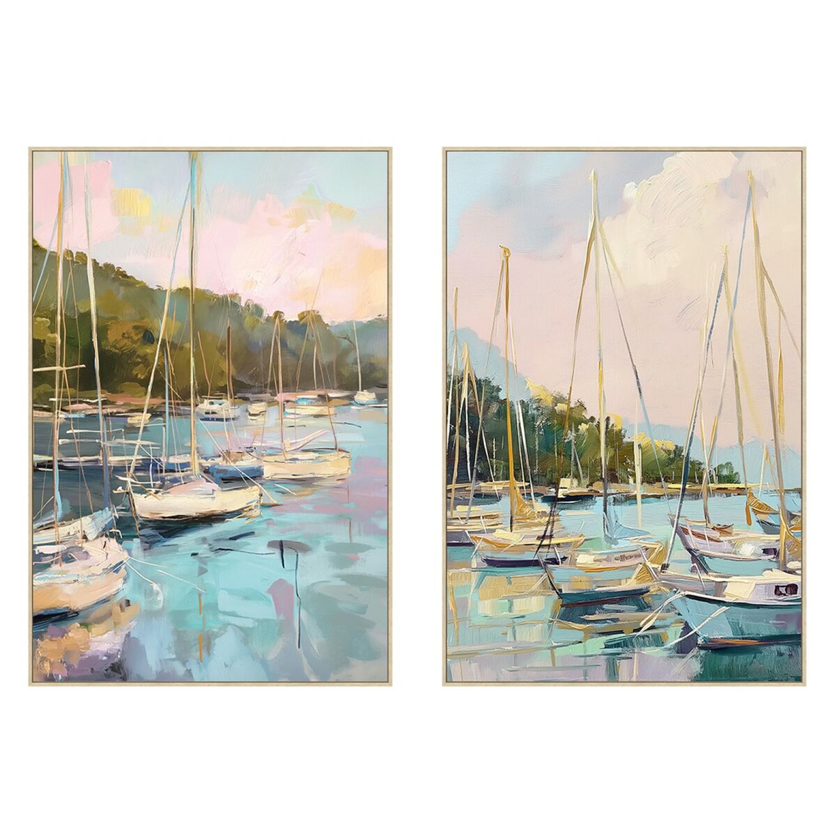 Cadre Home ESPRIT Bleu Vert Gris Rose Voiliers méditerranéen (2 Unités)