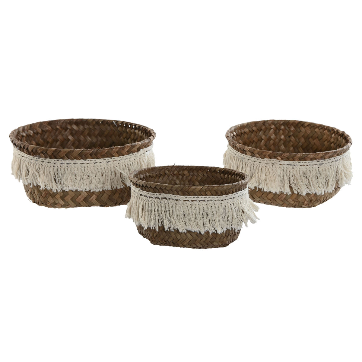 Σετ Καλαθιών Home ESPRIT Φυσική ίνα Boho Φθαρμένο 16 x 16 x 6 cm