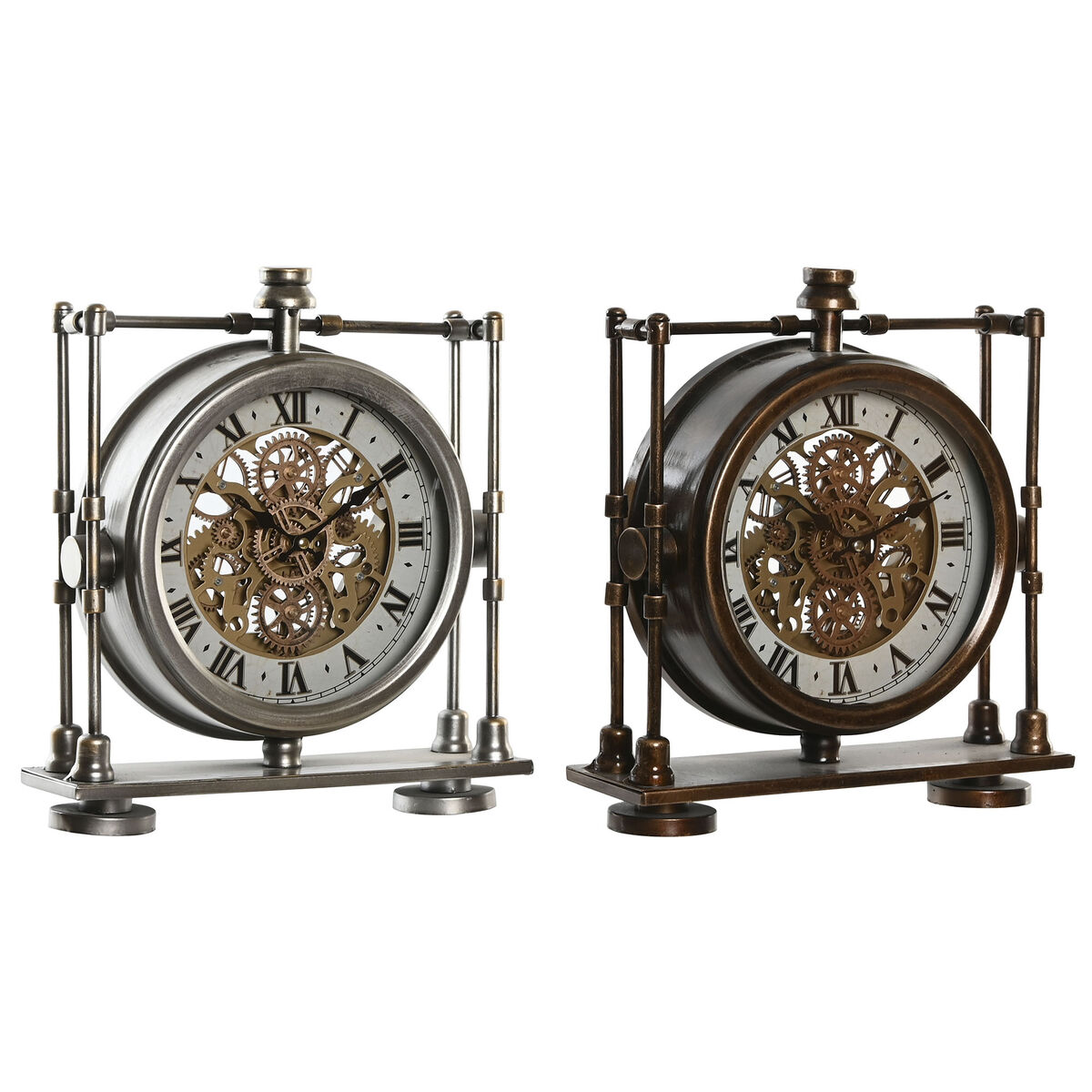 Horloge de table Home ESPRIT Doré Argenté Vintage (2 Unités)
