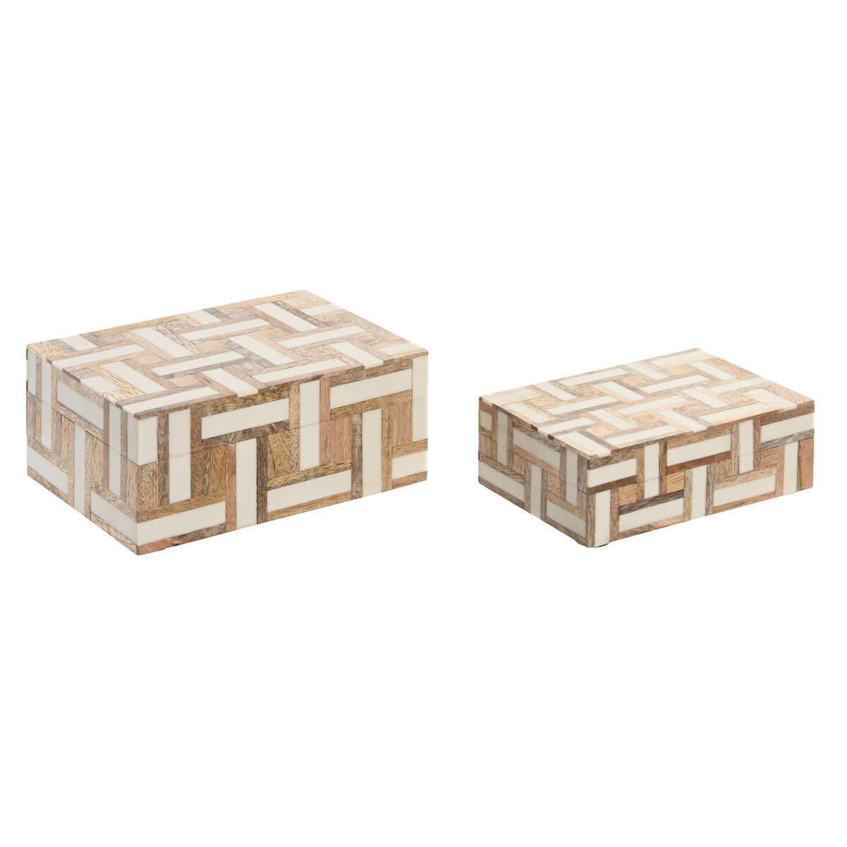 Doos-Juwelenkistje Home ESPRIT Wit Natuurlijk Hars Mangohout 18 x 13 x 7,5 cm (2 Onderdelen)