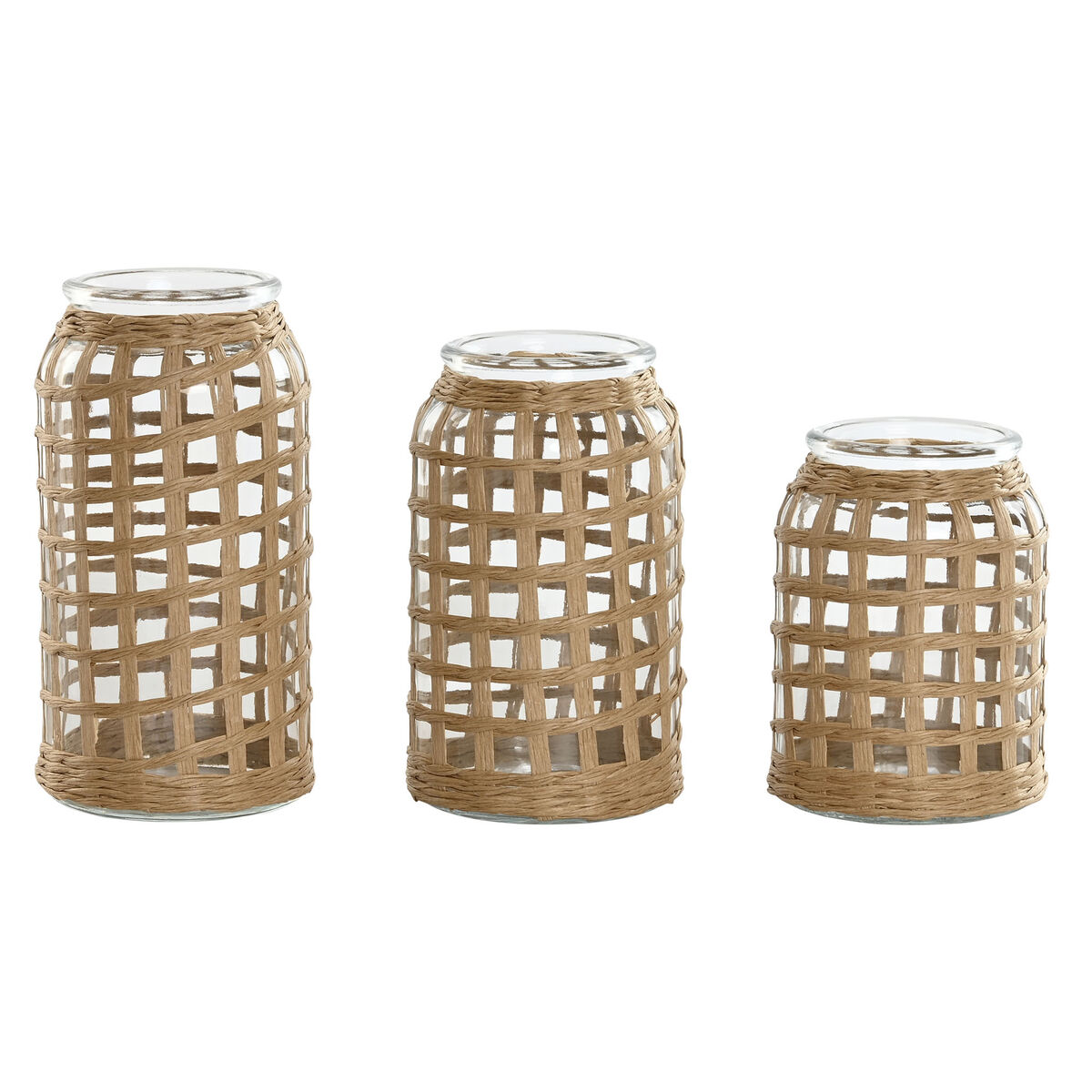 Ensemble de 3 Vases Home ESPRIT Naturel Verre 11 x 11 x 21 cm (3 Pièces)