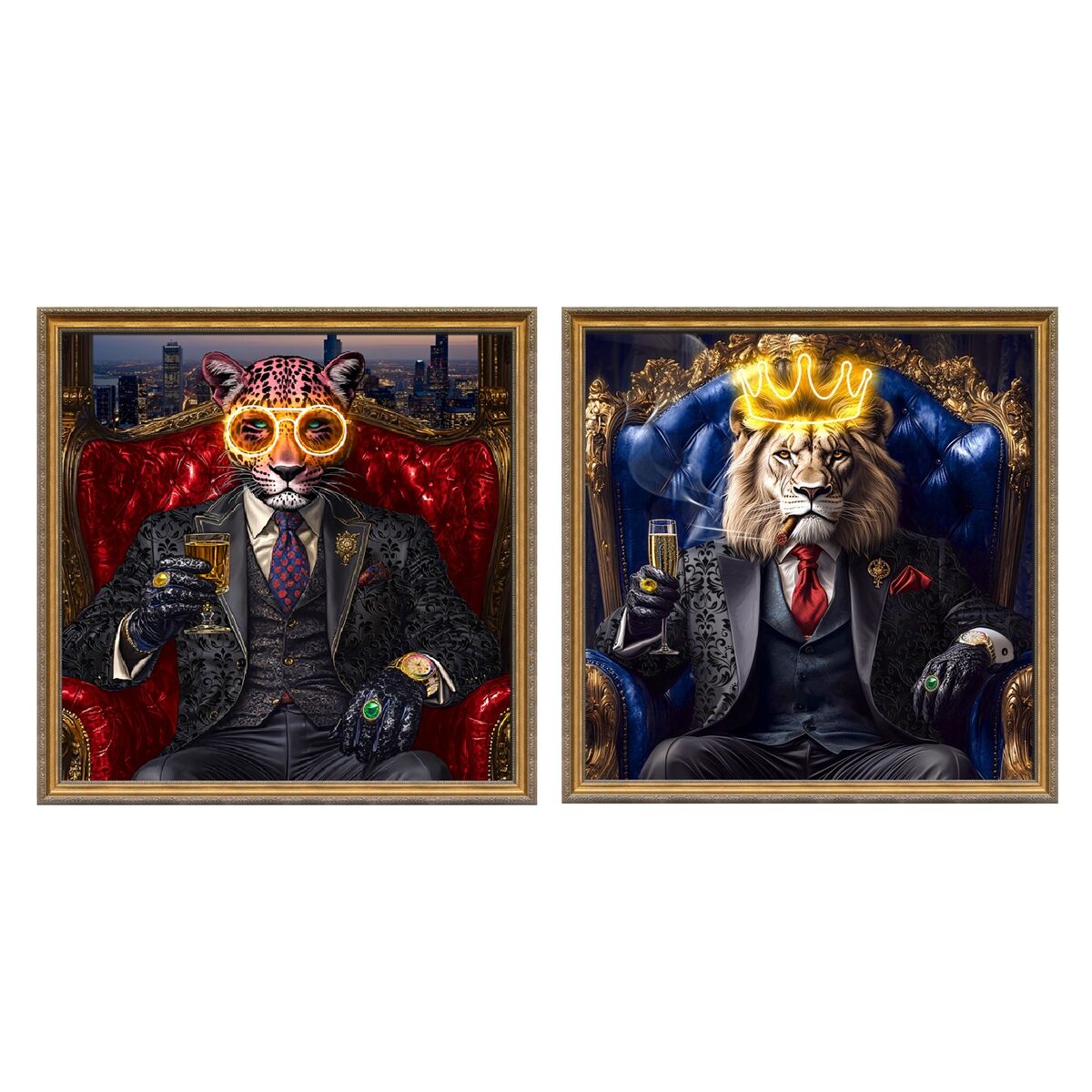 Canvas Home ESPRIT Blauw Zwart Luipaard Leeuw Loft 100 x 4 x 100 cm (2 Stuks)