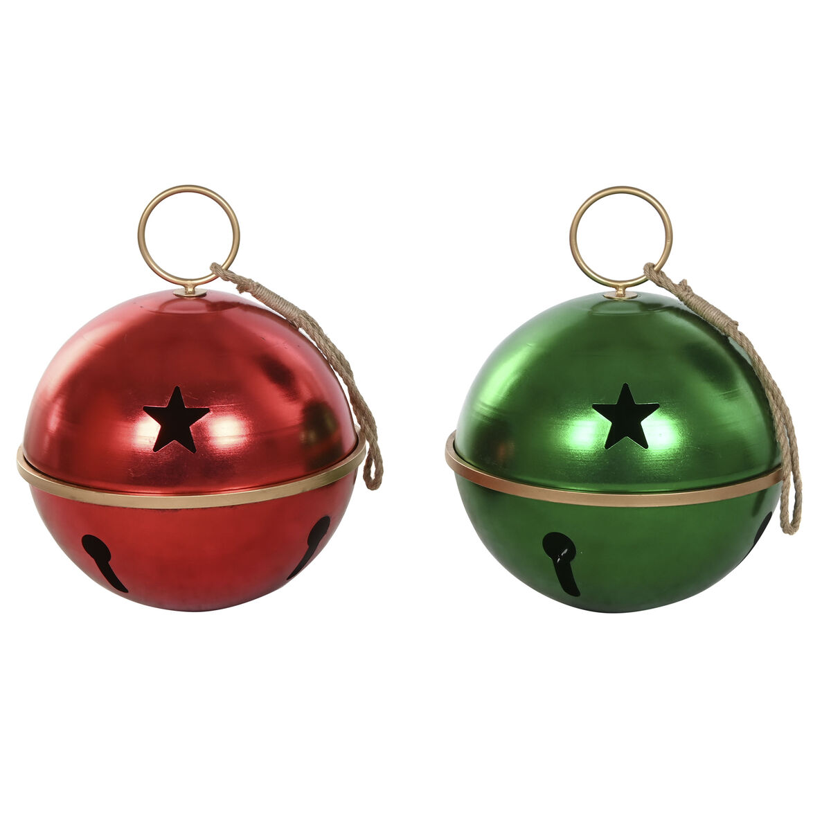Boule de Noël Home ESPRIT Rouge Vert Doré Métal (2 Unités)