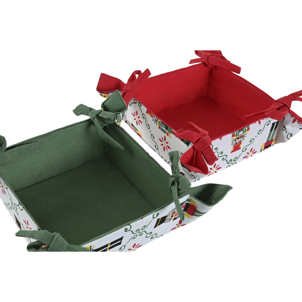 Panier décoratif Home ESPRIT Blanc Rouge Vert Beige Casse-Noisette Noël 30 x 30 x 8 cm (2 Unités) – Image 4