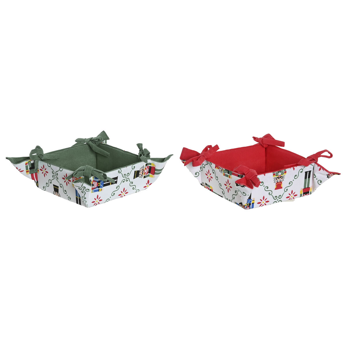 Panier décoratif Home ESPRIT Blanc Rouge Vert Beige Casse-Noisette Noël 30 x 30 x 8 cm (2 Unités)
