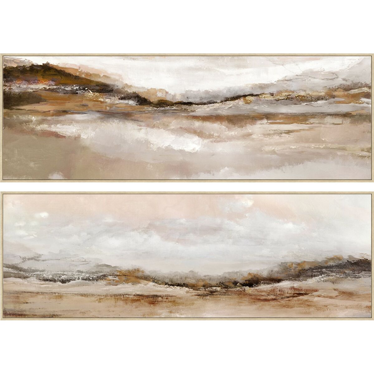 Cadre Home ESPRIT Blanc Marron Moderne Paysage 153 x 4,3 x 53 cm (2 Unités)
