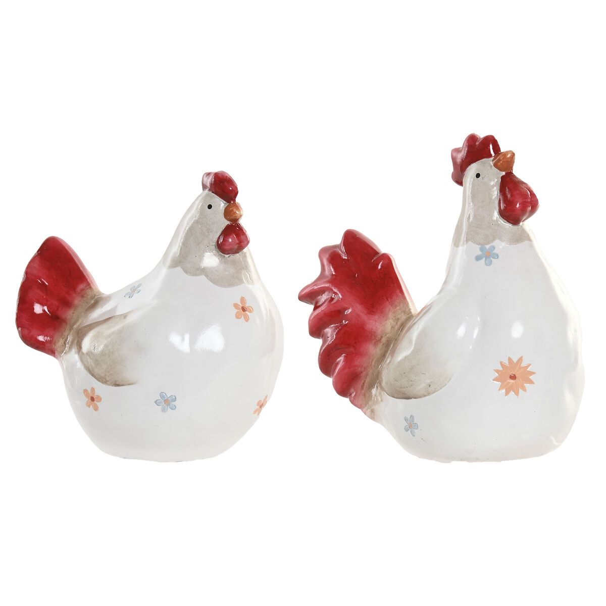 Decoratieve figuren Home ESPRIT Wit Rood Kip 14,5 X 23 X 23,5 CM (2 Stuks)