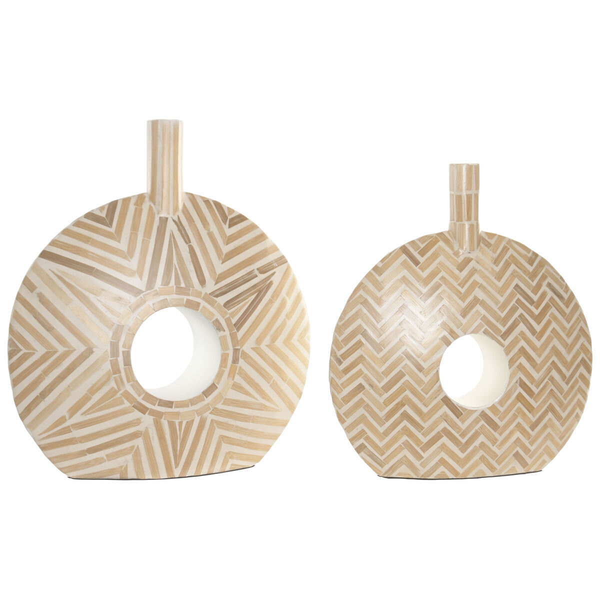 Set van 2 Vazen Home ESPRIT Wit Bruin Hars Bamboe Natuurlijk Tropisch 47 X 13 X 52 CM (2 Onderdelen)