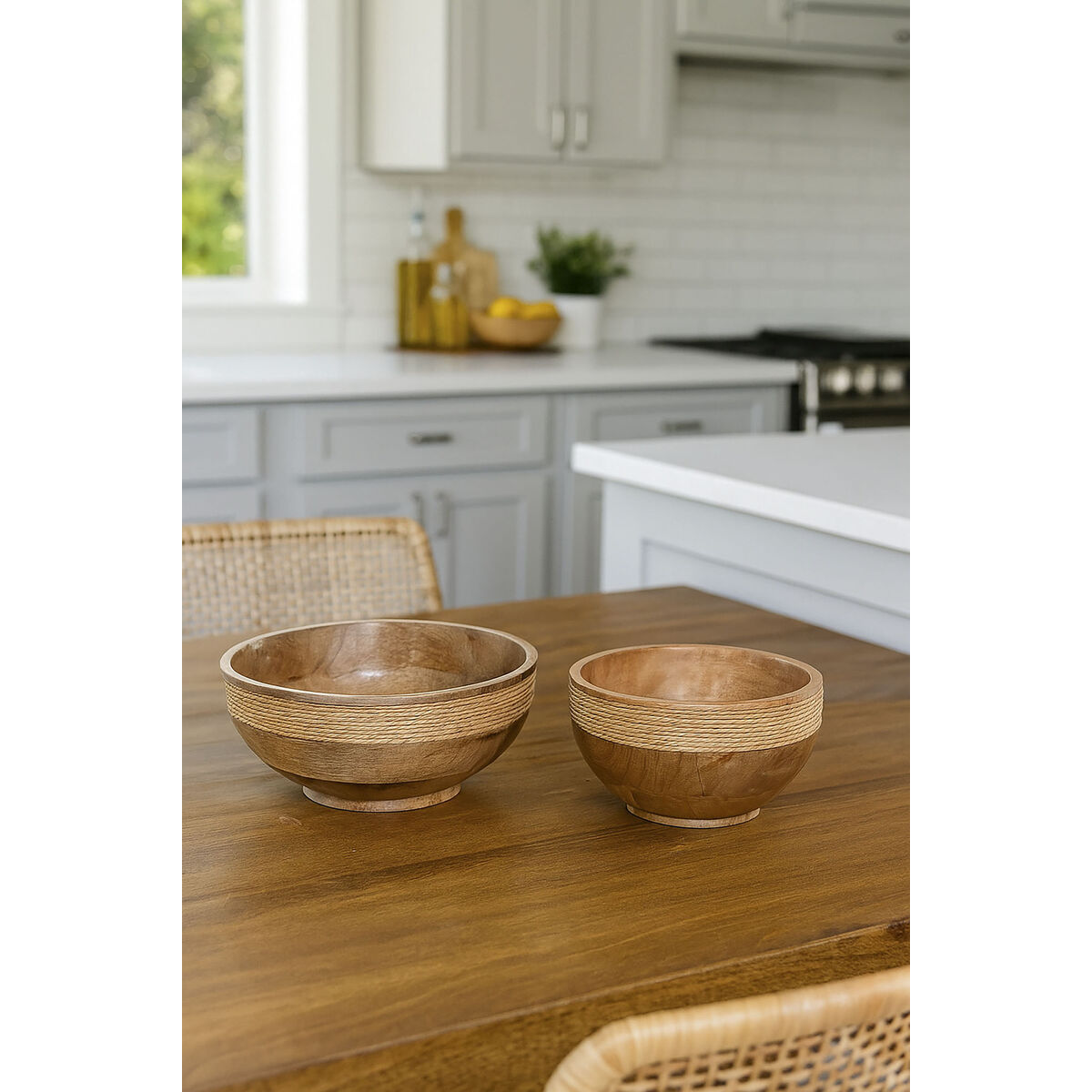 Middenstuk Home ESPRIT Bruin Touw Mangohout 25 x 25 x 10 cm (2 Stuks)