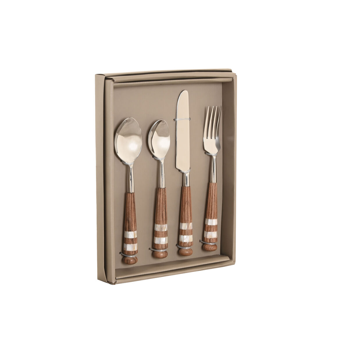 Cutlery Home ESPRIT White Silver Natural Stainless steel Acacia 4,5 X 2 X 21 CM 16 Pieces, view 2