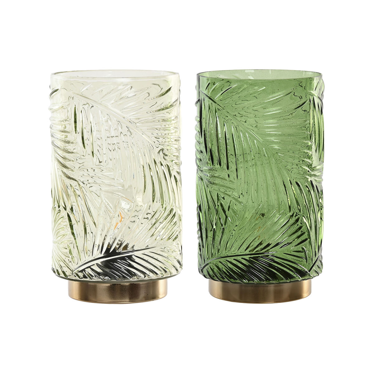 Lysdekoration Home ESPRIT Metal Krystal Tropisk 14 x 14 x 26 cm (2 enheder)
