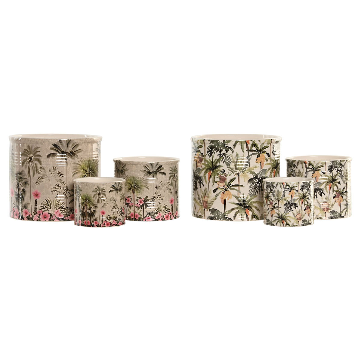 Grondlegger Home ESPRIT Groen Multicolour Keramisch Tropisch 13,6 X 13,6 X 11,8 CM (3 Onderdelen) (2 Stuks)