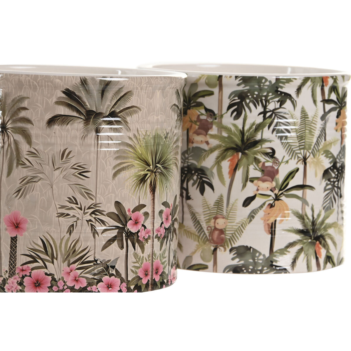 Grondlegger Home ESPRIT Groen Multicolour Keramisch Tropisch 13,6 X 13,6 X 11,8 CM (3 Onderdelen) (2 Stuks)