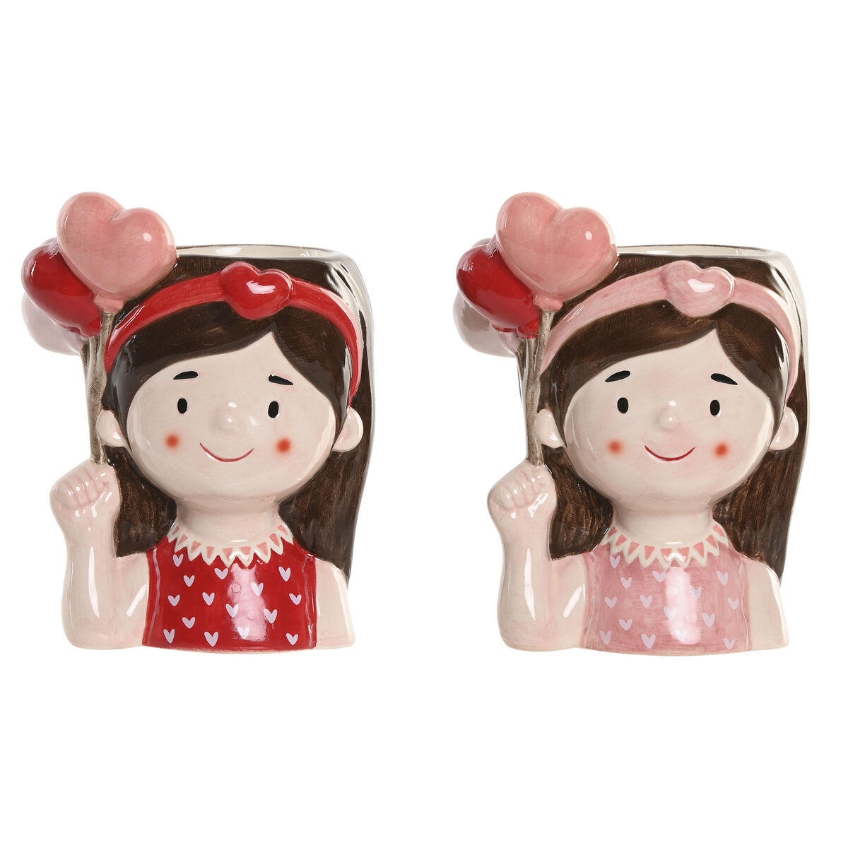 Grondlegger Home ESPRIT Rood Roze Keramisch chica Stads 12 x 9 x 16 cm (2 Stuks)