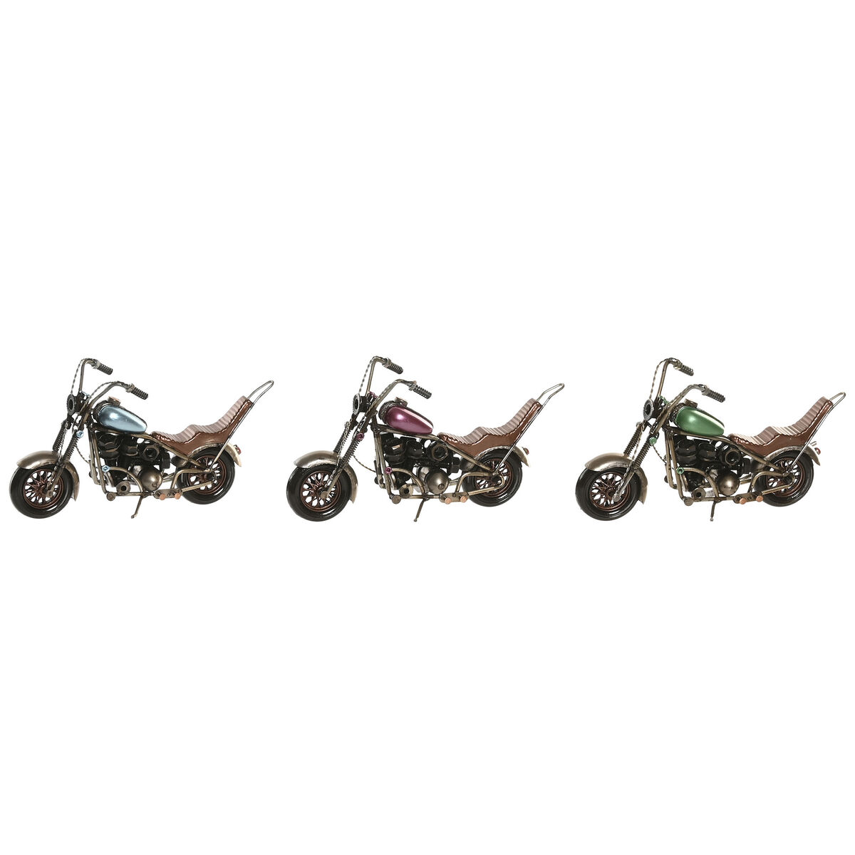 Decoratieve figuren Home ESPRIT Blauw Groen Lila Motorfiets Vintage 23 x 8 x 11 cm (3 Stuks)