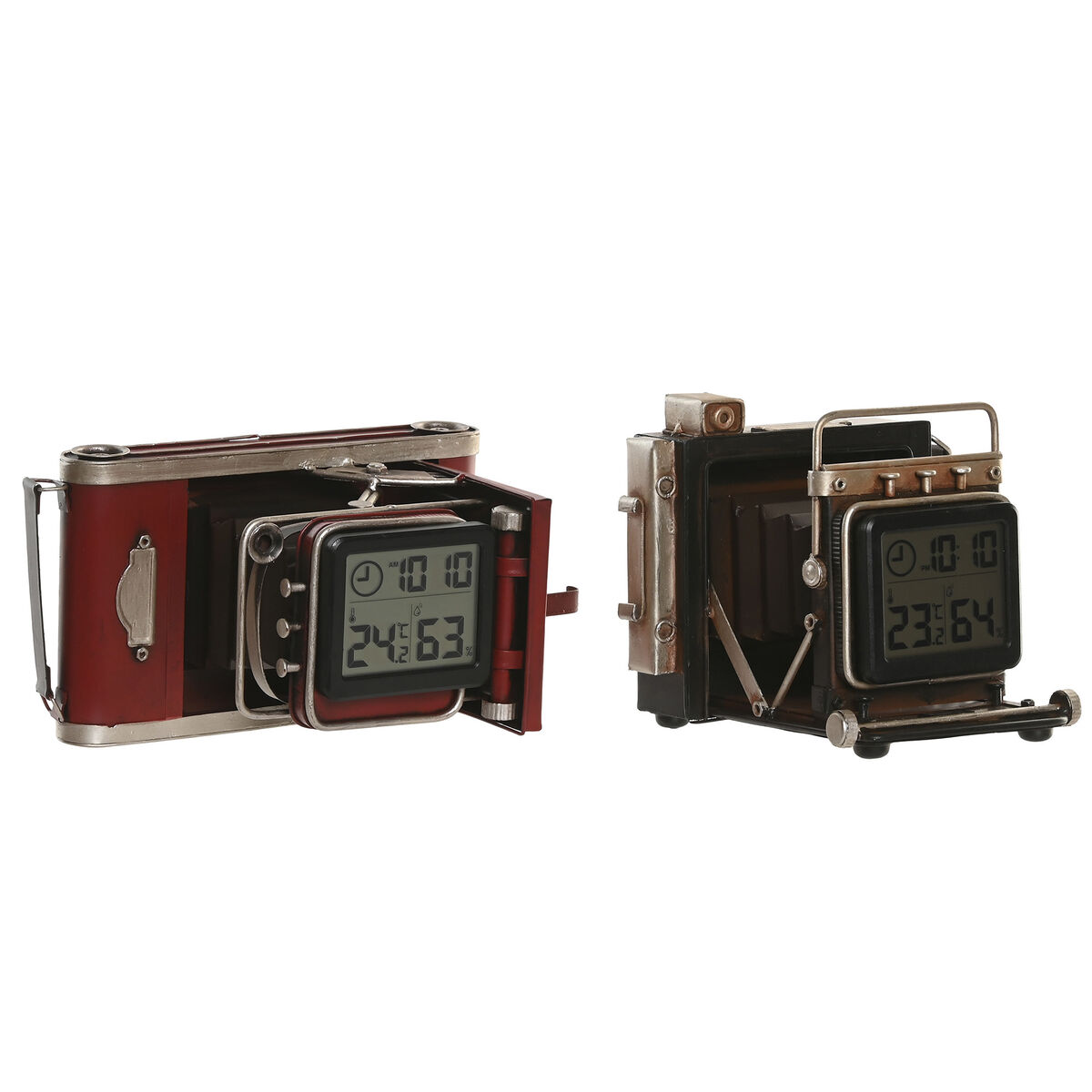 Tafelklok Home ESPRIT Zwart Kastanjebruin Camera Vintage (2 Stuks)