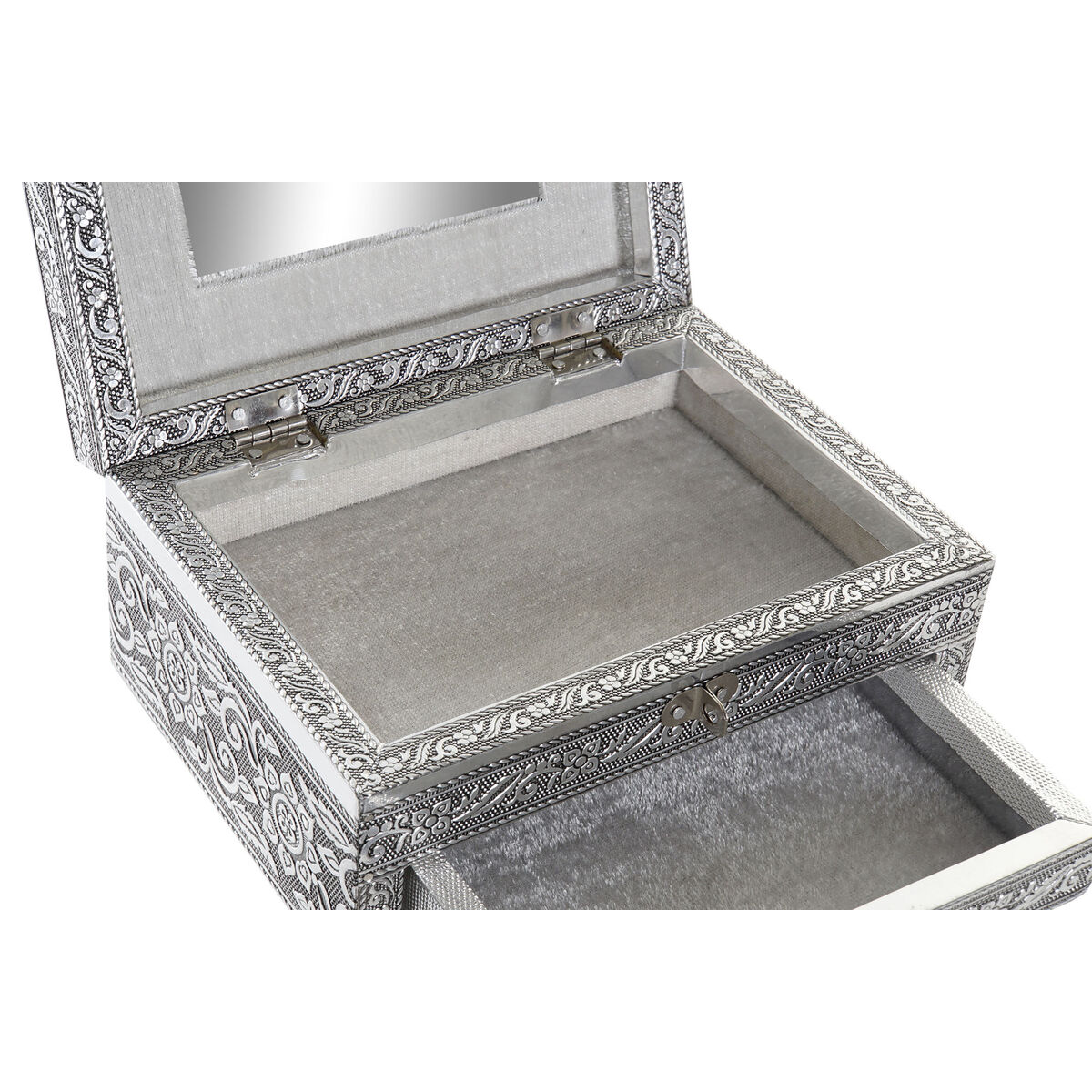 Doos-Juwelenkistje Home ESPRIT Zilverkleurig Natuurlijk Hout Aluminium 17,5 x 12,5 x 8,5 cm