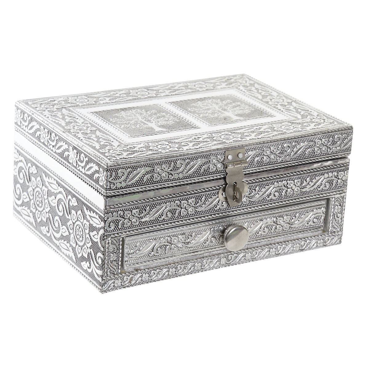 Doos-Juwelenkistje Home ESPRIT Zilverkleurig Natuurlijk Hout Aluminium 17,5 x 12,5 x 8,5 cm