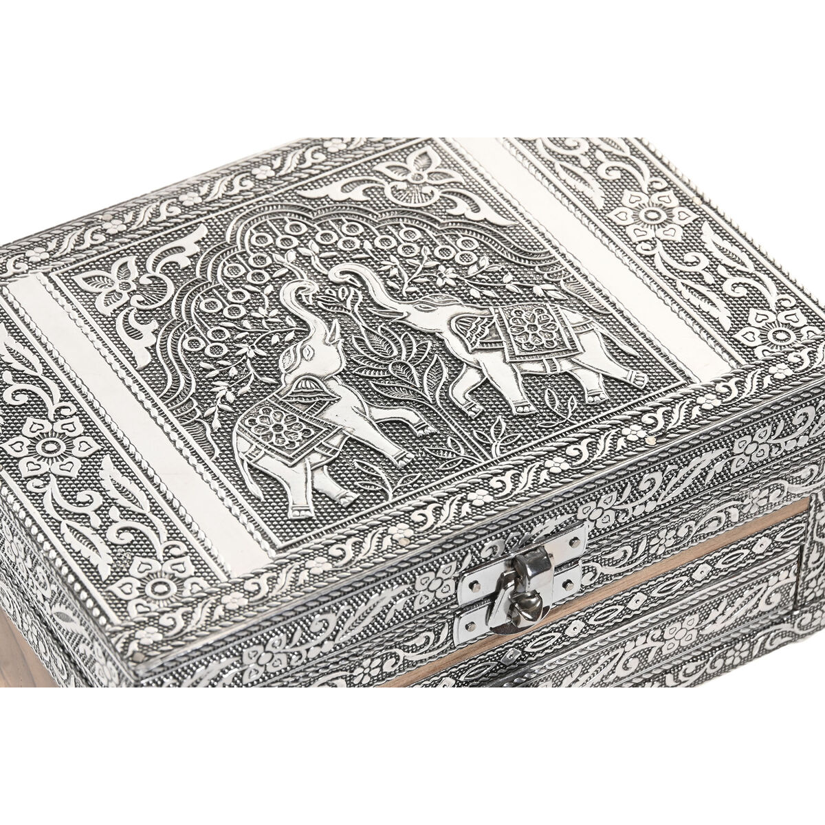 Doos-Juwelenkistje Home ESPRIT Zilverkleurig Natuurlijk Hout Aluminium 17,5 x 12,5 x 8,5 cm