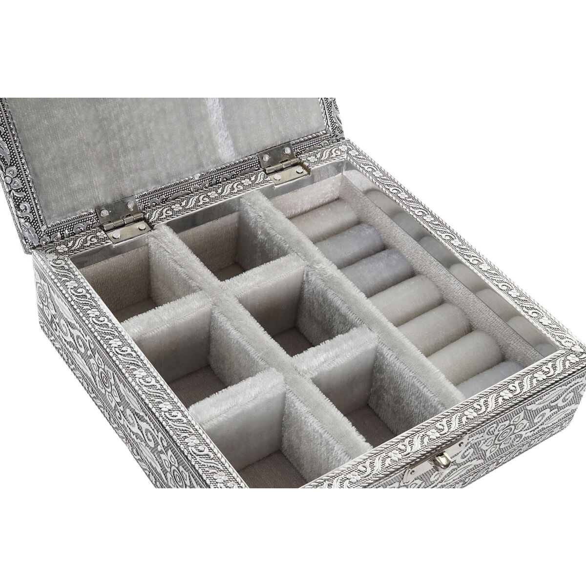 Doos-Juwelenkistje Home ESPRIT Zilverkleurig Natuurlijk Hout Aluminium 18 x 18 x 6 cm