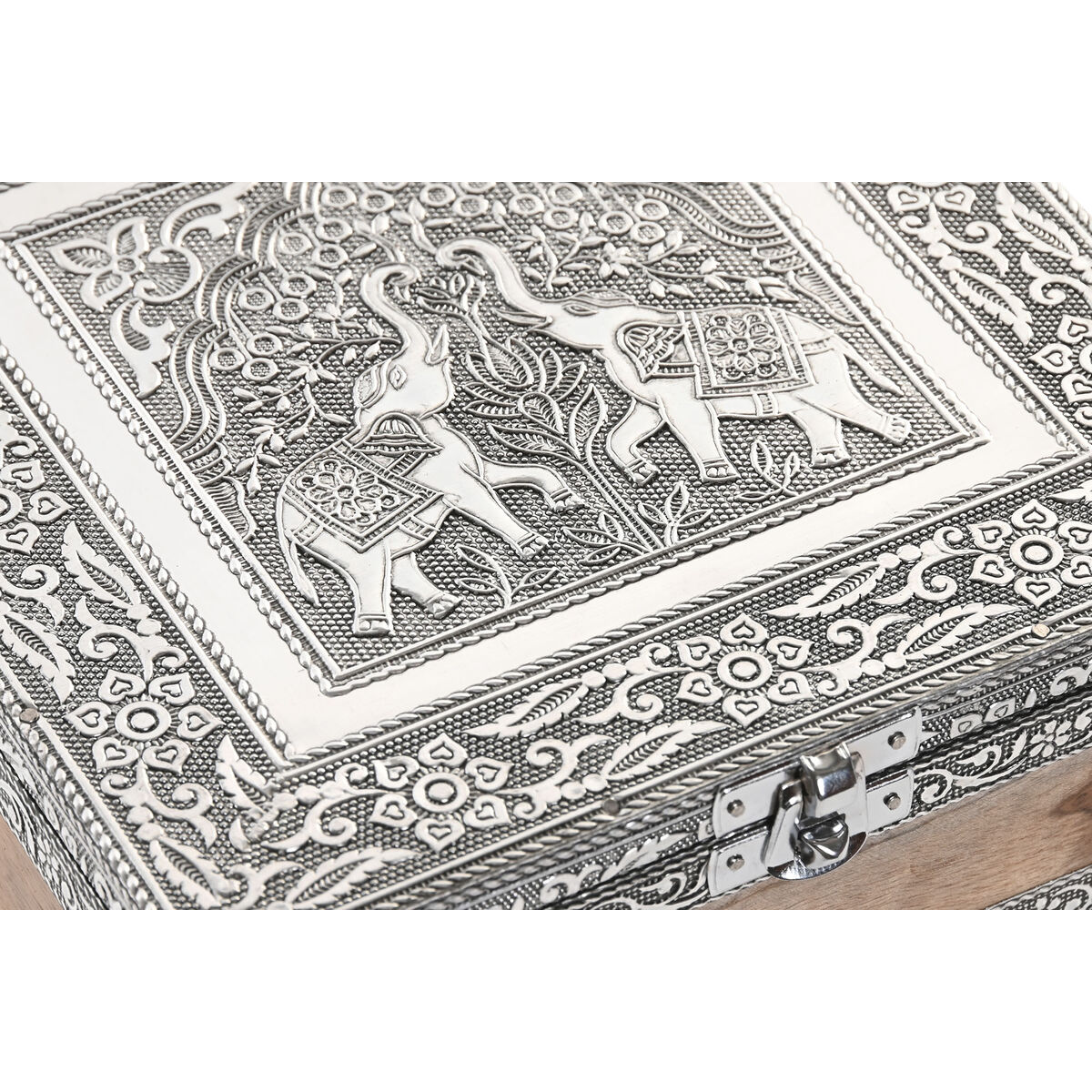 Doos-Juwelenkistje Home ESPRIT Zilverkleurig Natuurlijk Hout Aluminium 18 x 18 x 6 cm