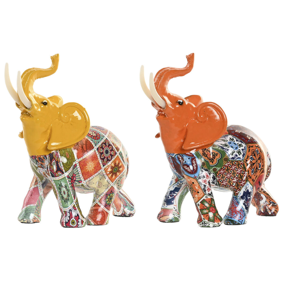 Decoratieve figuren Home ESPRIT Geel Multicolour Oranje Olifant 16 x 7 x 17 cm (2 Stuks)