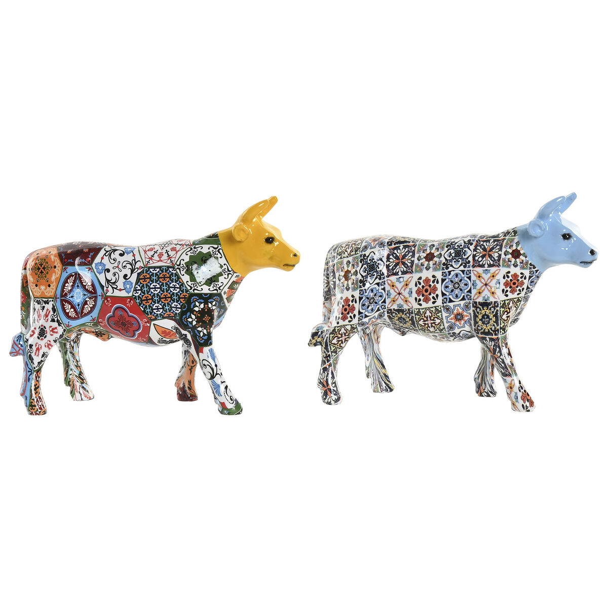 Decoratieve figuren Home ESPRIT Geel Blauw Multicolour Stier 16 x 6 x 12 cm (2 Stuks)