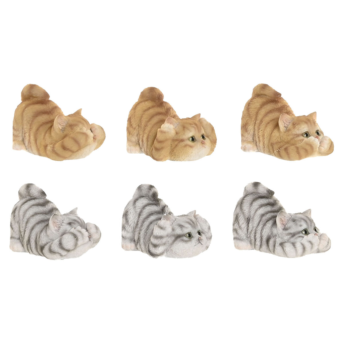 Decoratieve figuren Home ESPRIT Grijs Oranje Katten 5 x 9 x 6 cm (6 Stuks)
