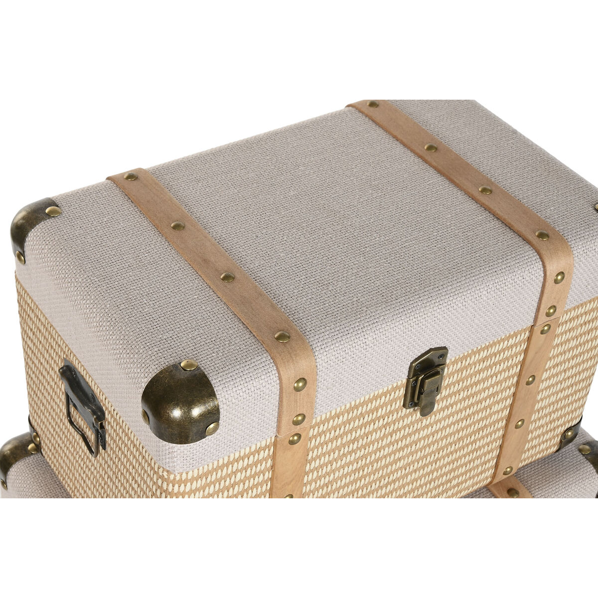 Kofferset Home ESPRIT Natuurlijk Polyester Hout Traditioneel (3 Stuks)