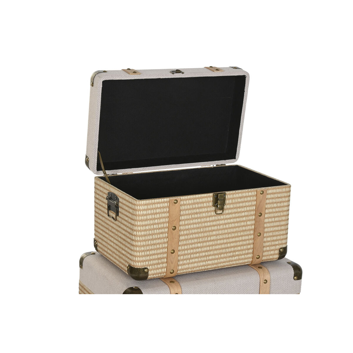 Kofferset Home ESPRIT Natuurlijk Polyester Hout Traditioneel (3 Stuks)
