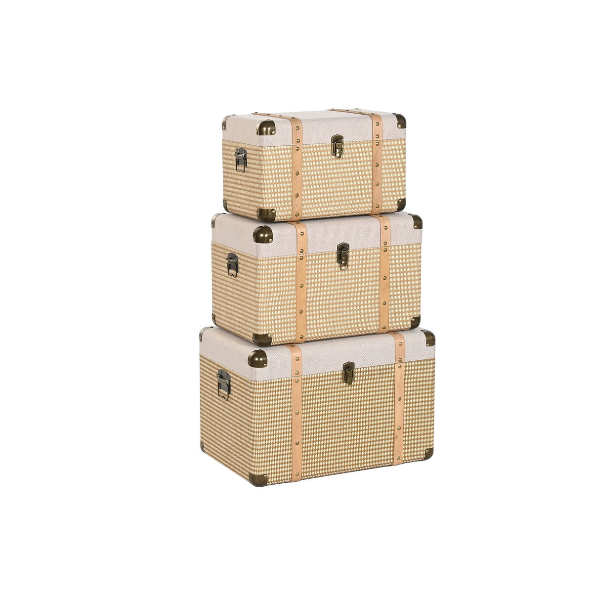 Kofferset Home ESPRIT Natuurlijk Polyester Hout Traditioneel (3 Stuks)