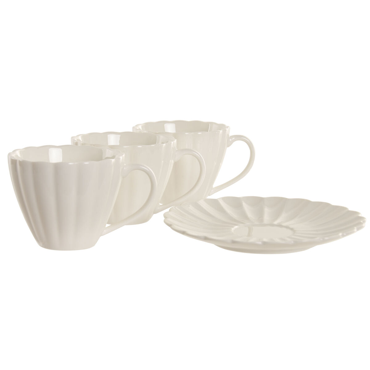 Set of 6 Cups with Plate Home ESPRIT White Porcelain 150 ml, view 2