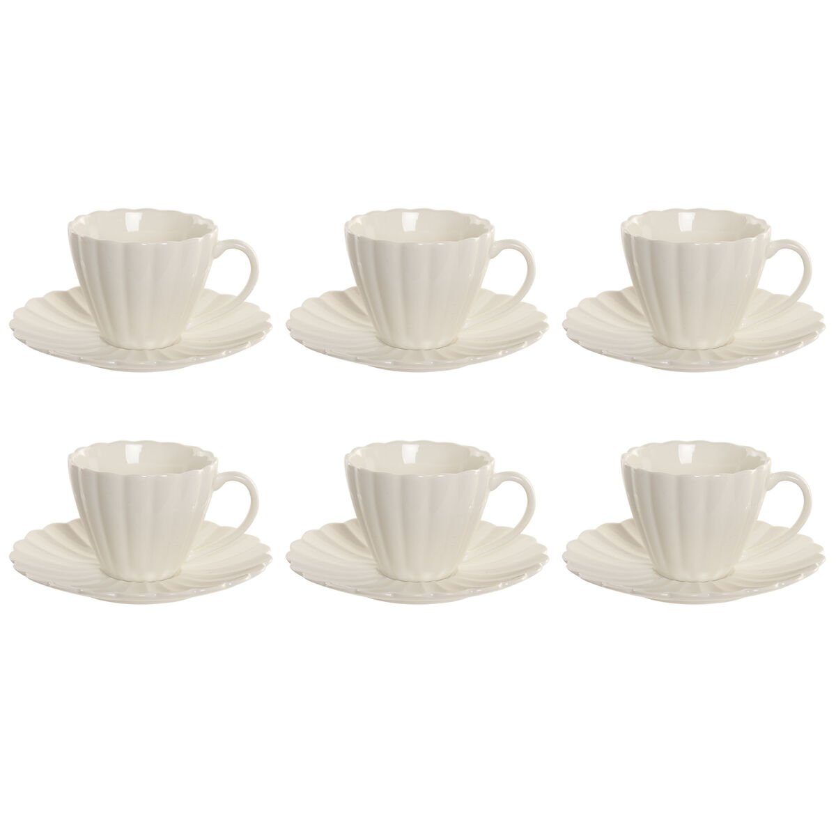 Set van 6 kopjes met schotel Home ESPRIT Wit Porselein 150 ml