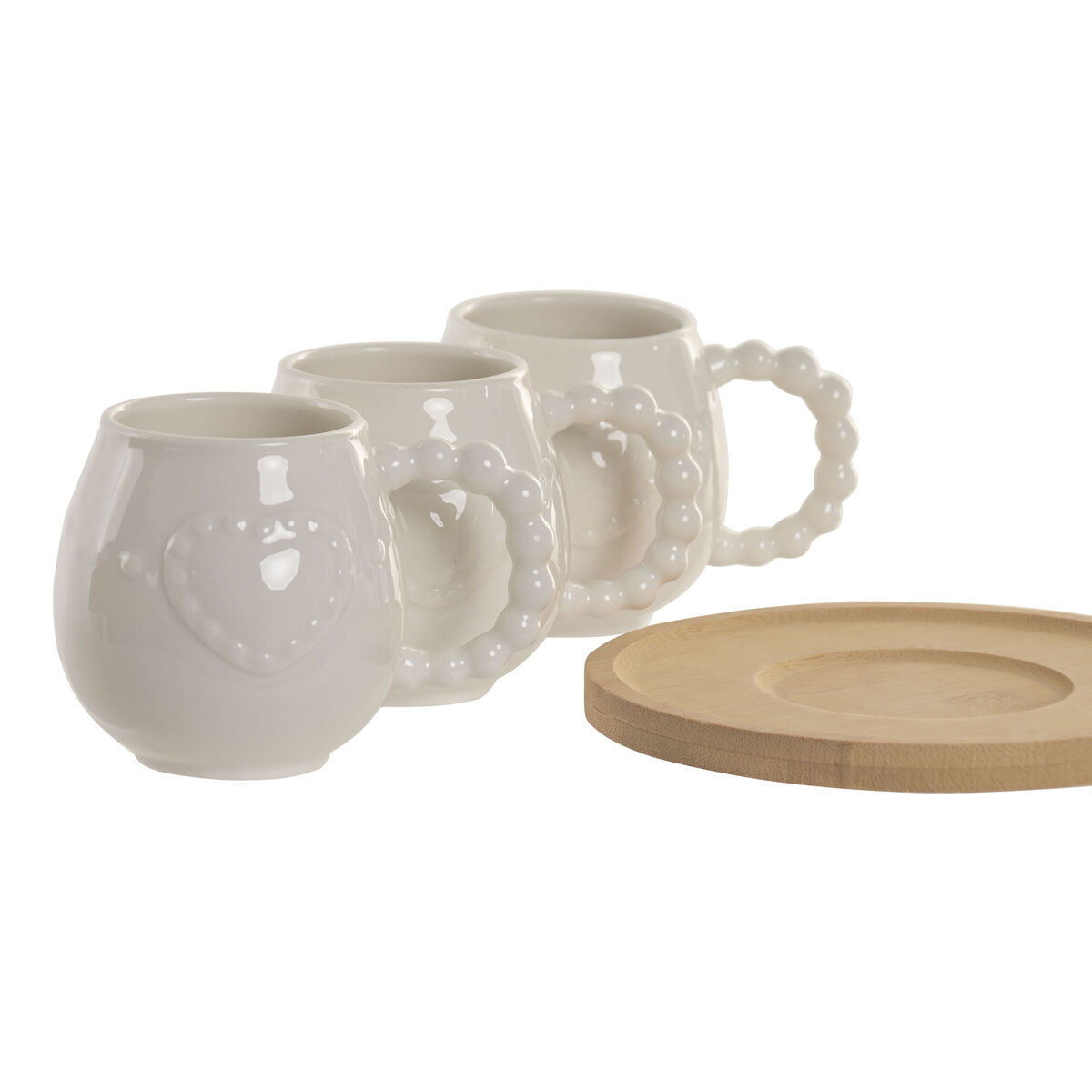 Set of 6 Cups with Plate Home ESPRIT White Bamboo Porcelain 150 ml, view 2