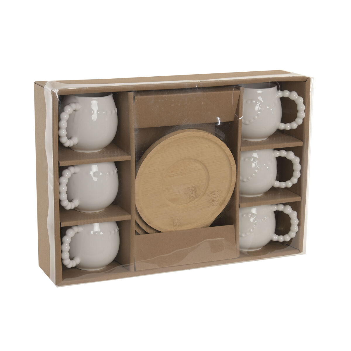 Set of 6 Cups with Plate Home ESPRIT White Bamboo Porcelain 150 ml, view 4