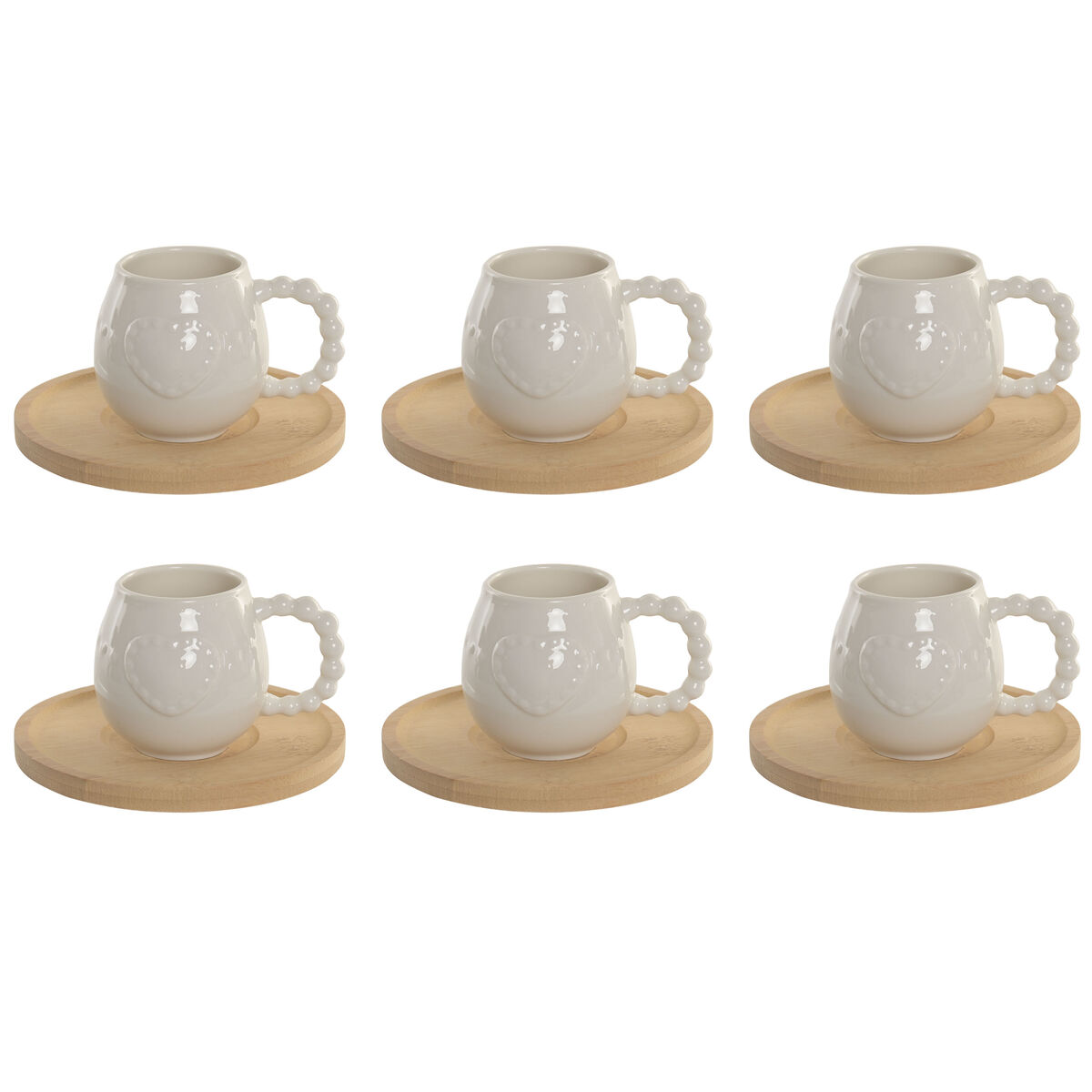 Set van 6 kopjes met schotel Home ESPRIT Wit Bamboe Porselein 150 ml