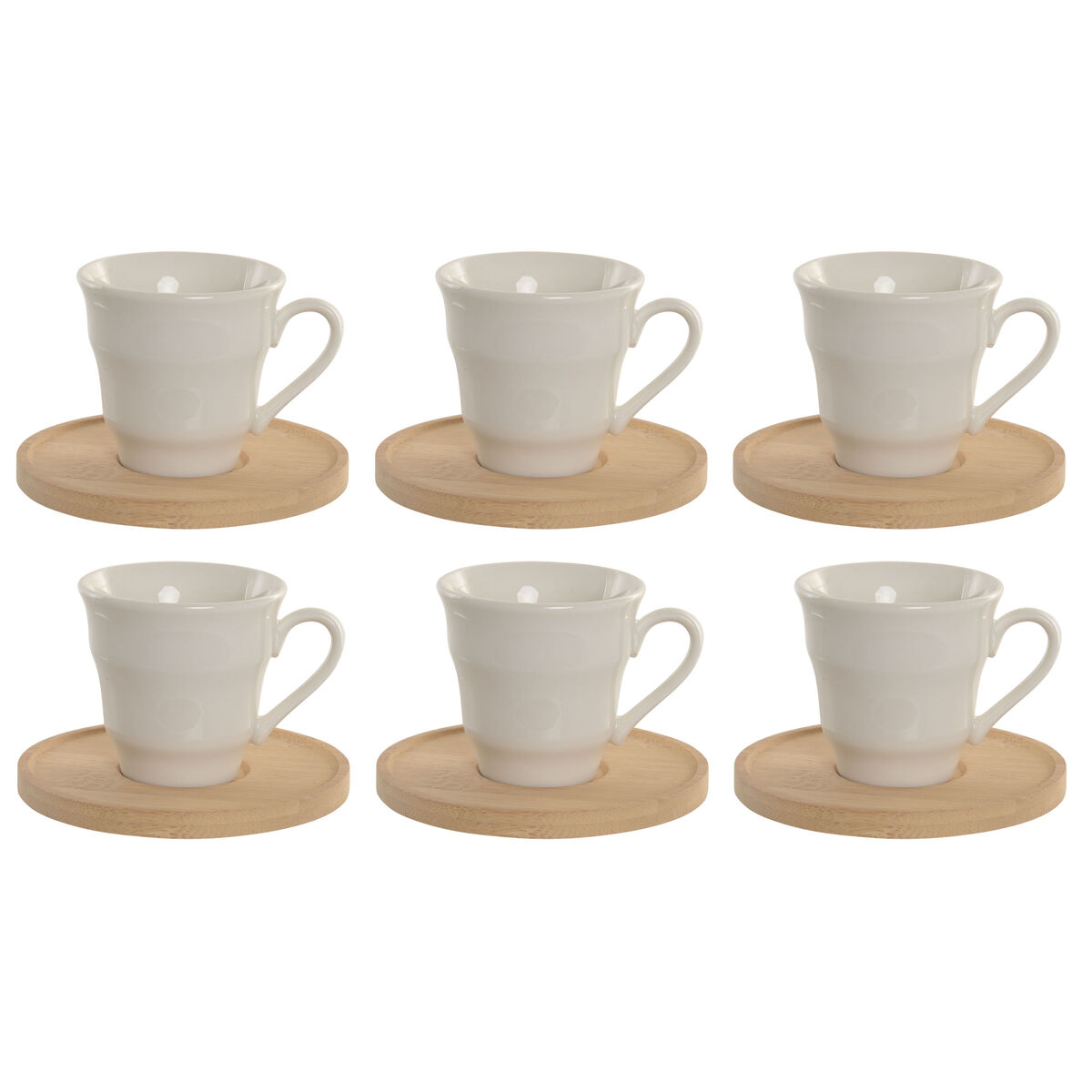 Set van 6 kopjes met schotel Home ESPRIT Wit Bamboe Porselein 90 ml