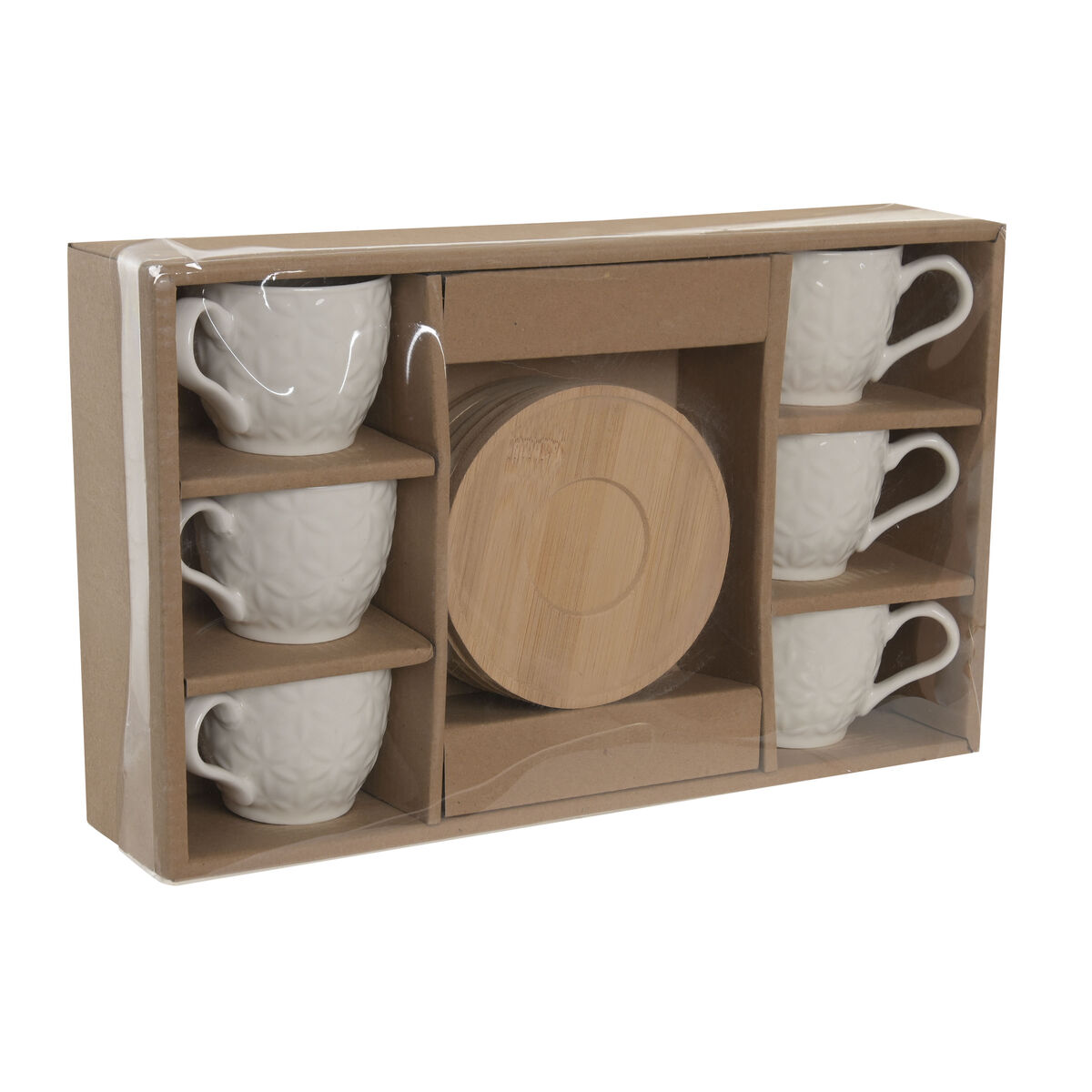 Set of 6 Cups with Plate Home ESPRIT White Bamboo Porcelain 90 ml, view 4