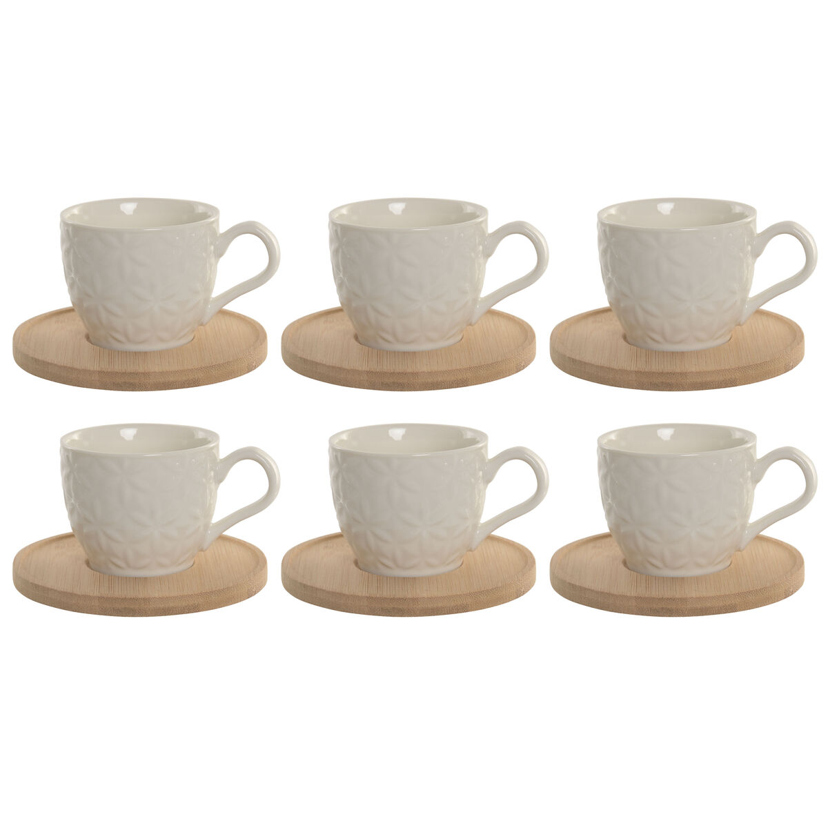 Set van 6 kopjes met schotel Home ESPRIT Wit Bamboe Porselein 90 ml
