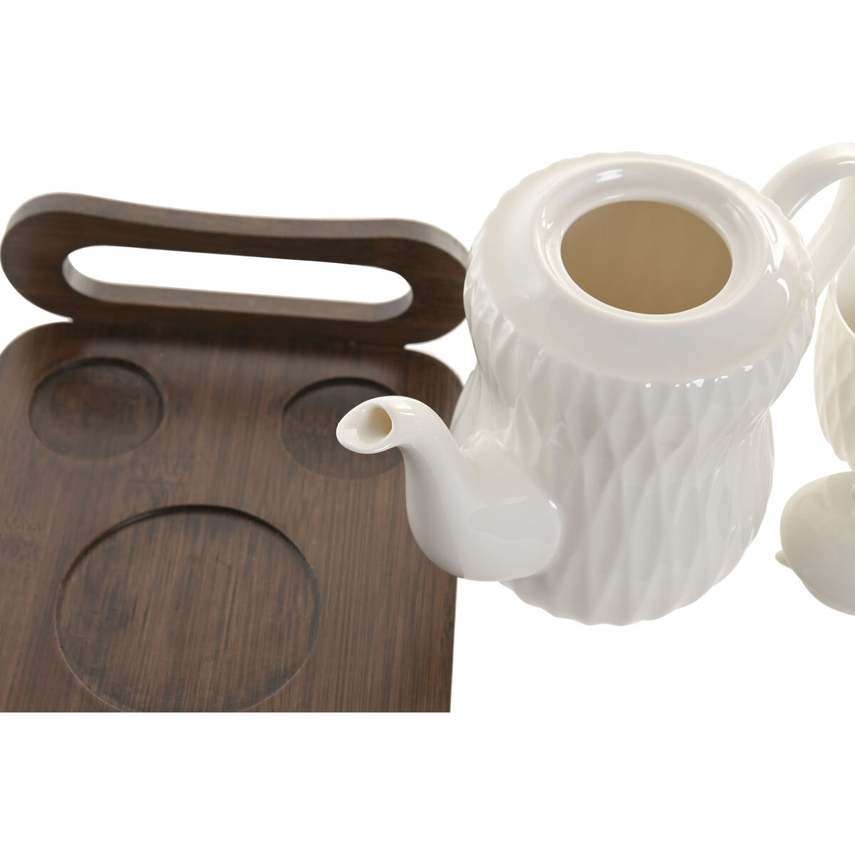 Set van koffiekopjes Home ESPRIT Wit Donkerbruin Bamboe Porselein 6 Onderdelen