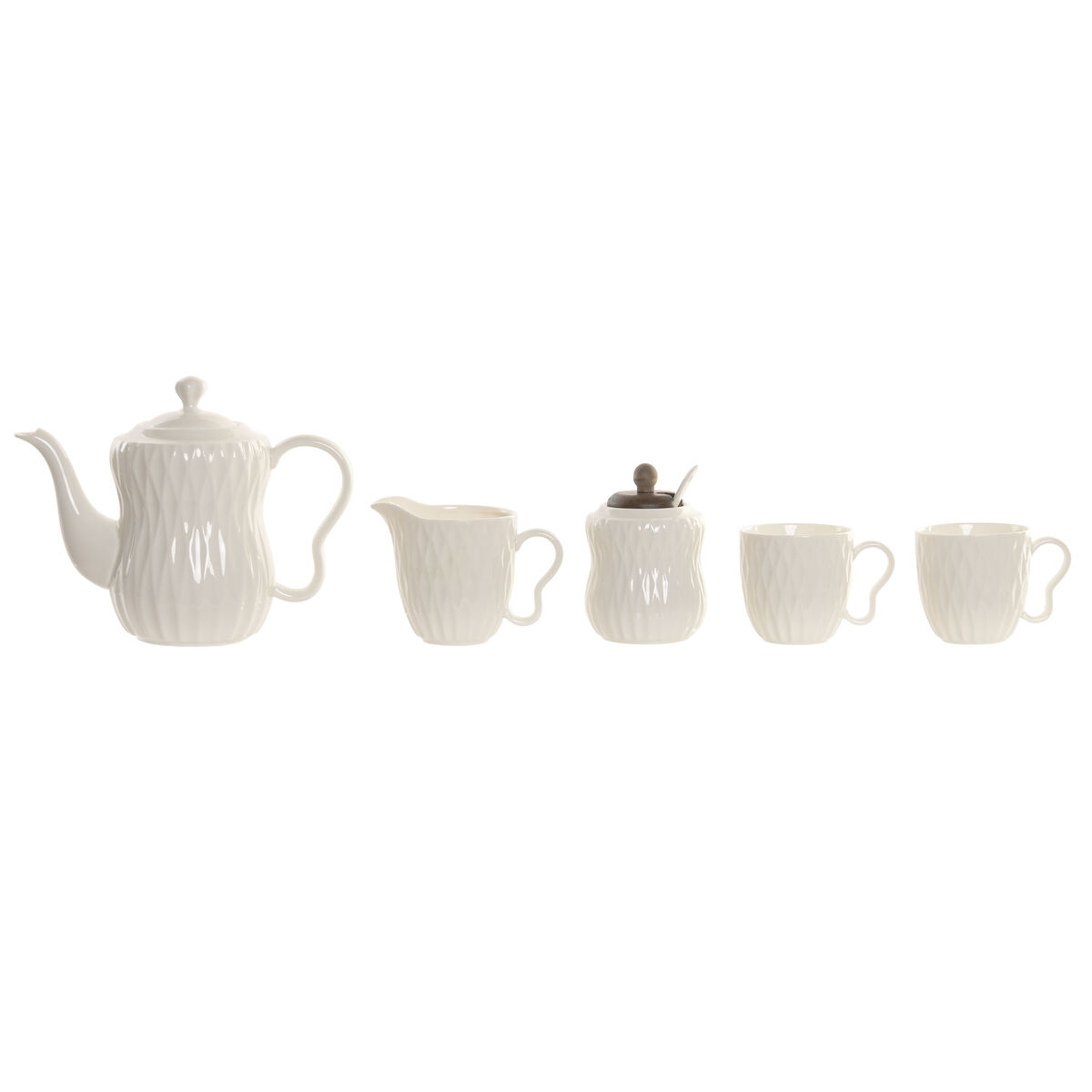 Piece Coffee Cup Set Home ESPRIT White Dark brown Bamboo Porcelain 240 ml 6 Pieces, view 2