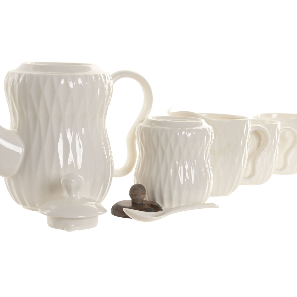 Piece Coffee Cup Set Home ESPRIT White Dark brown Bamboo Porcelain 240 ml 6 Pieces, view 3