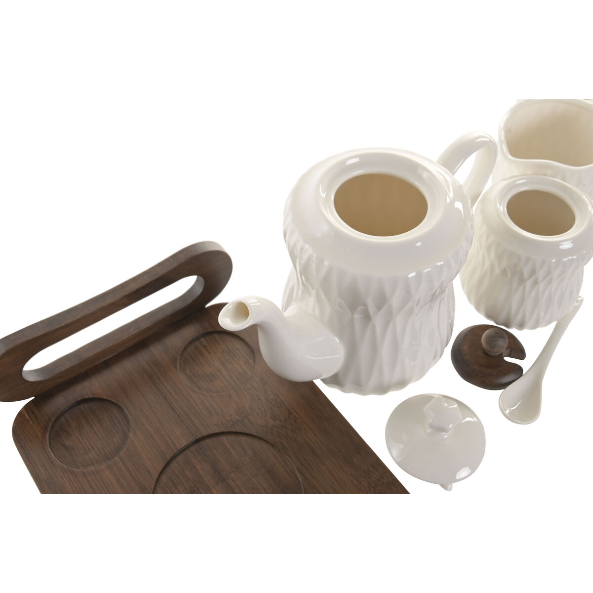 Piece Coffee Cup Set Home ESPRIT White Dark brown Bamboo Porcelain 240 ml 6 Pieces, view 4