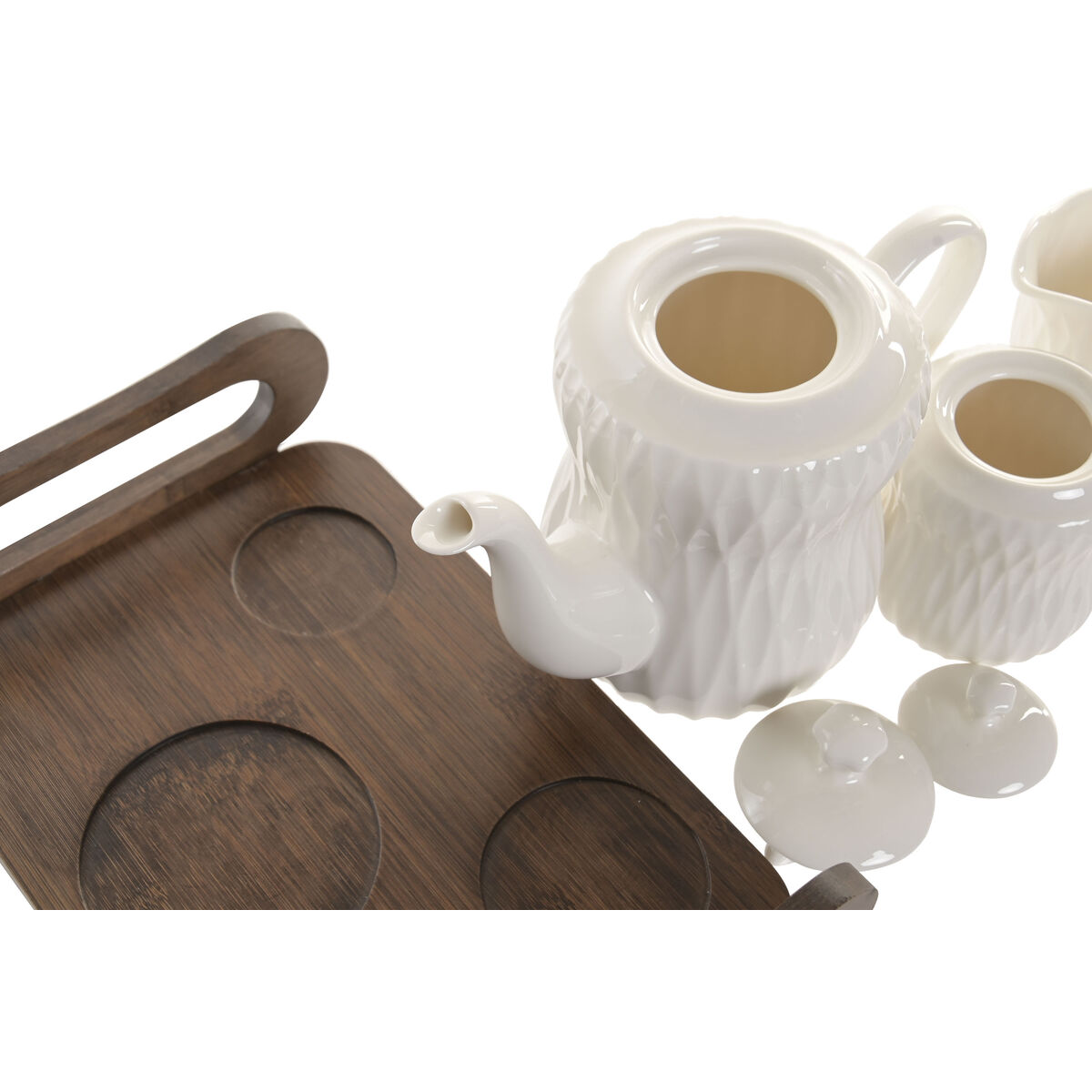 Tea Set Home ESPRIT White Dark brown Bamboo Porcelain, view 4
